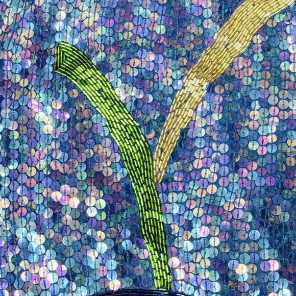 VTG JUDITH ANN Creations Blue Multicolor Sequin Beaded Silk Jacket L Glam Evenin - Picture 6 of 10